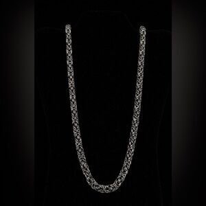 Y2K Necklace – Silvertone Byzantine Chain – Adjustable
